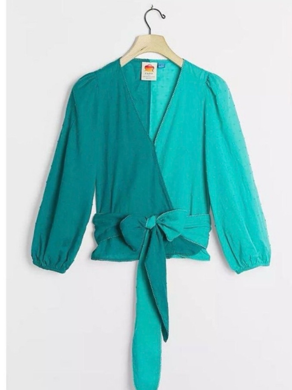 Anthropologie Teal V-Neck Textured Top